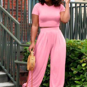 Pink Crop top and Pants Set